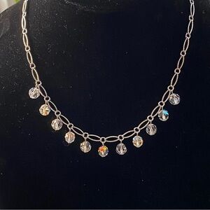 VTG Estate RARE Swarovski Swan Signed AB Crystal Bead Necklace Rhodium Plated